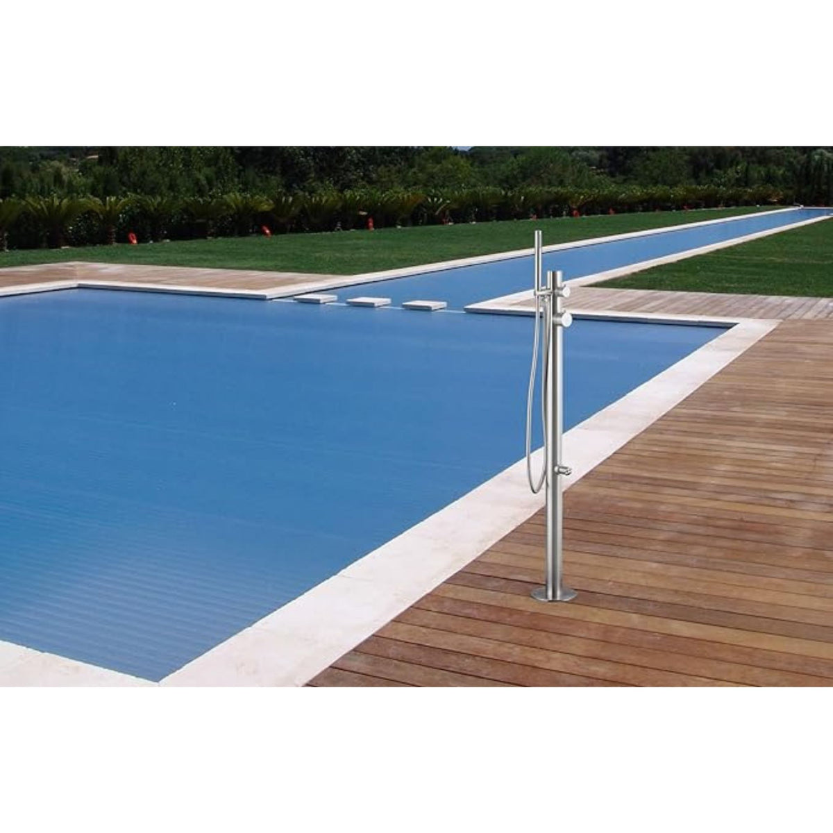 Wayime 43" Free-Standing Brushed Stainless Steel 304 Outdoor Shower Only Cold Water no Showerhead with DOE Certificate d CB-019