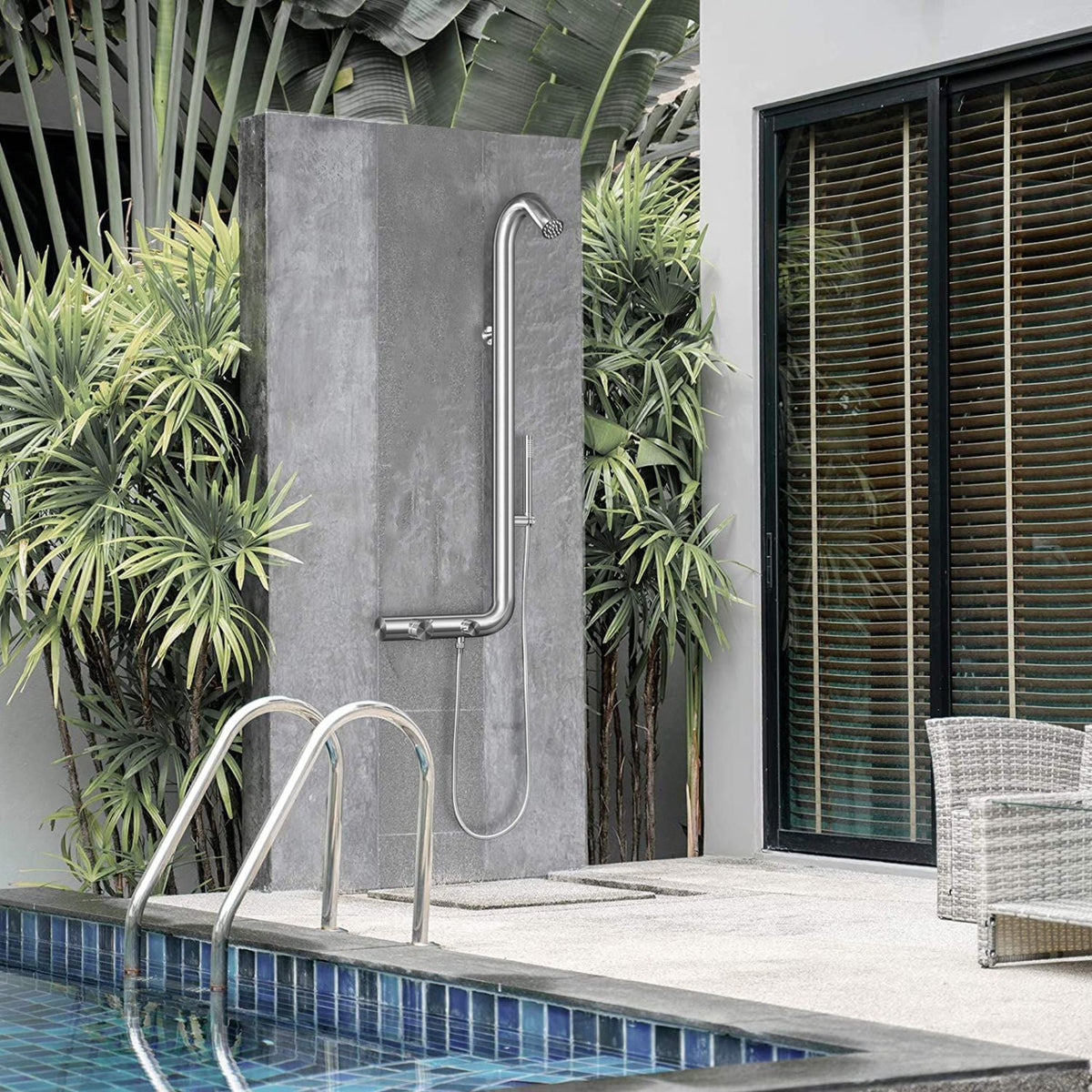 Wayime 45*16" Separable & Composable Wall-Mounted Brushed Stainless Steel 304 Rainfall Indoor Outdoor Shower System CB-013