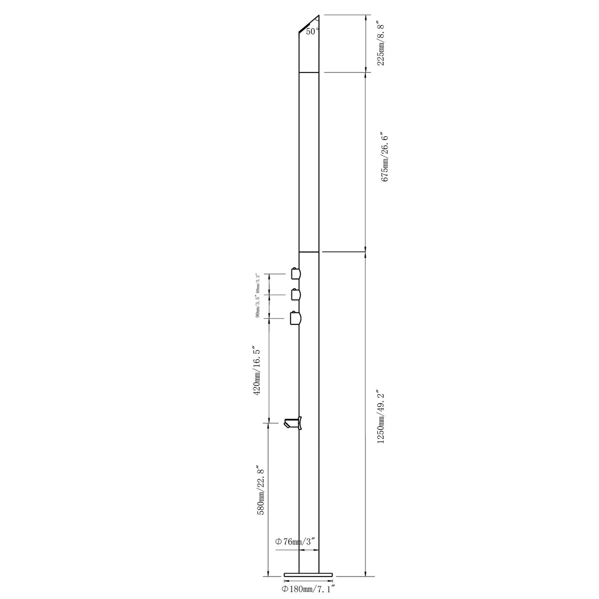 Wayime 85" Separable & Composable Free-Standing Brushed Stainless Steel 304 Waterfall Outdoor Shower with DOE Certificate