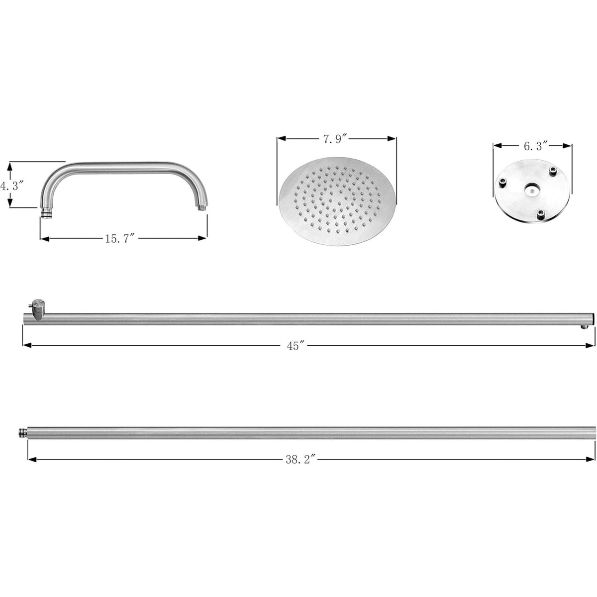 Wayime 87" Separable&Composable Free-Standing Brushed Stainless Steel 304 Rainfall Outdoor Shower with DOE Certificate CB-012