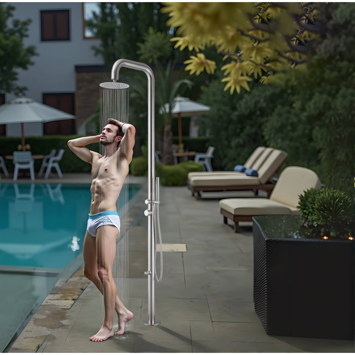 Wayime 91" Separable&Composable Free-Standing Brushed Stainless Steel 304 Rainfall Outdoor Shower with DOE Certificate CB-016