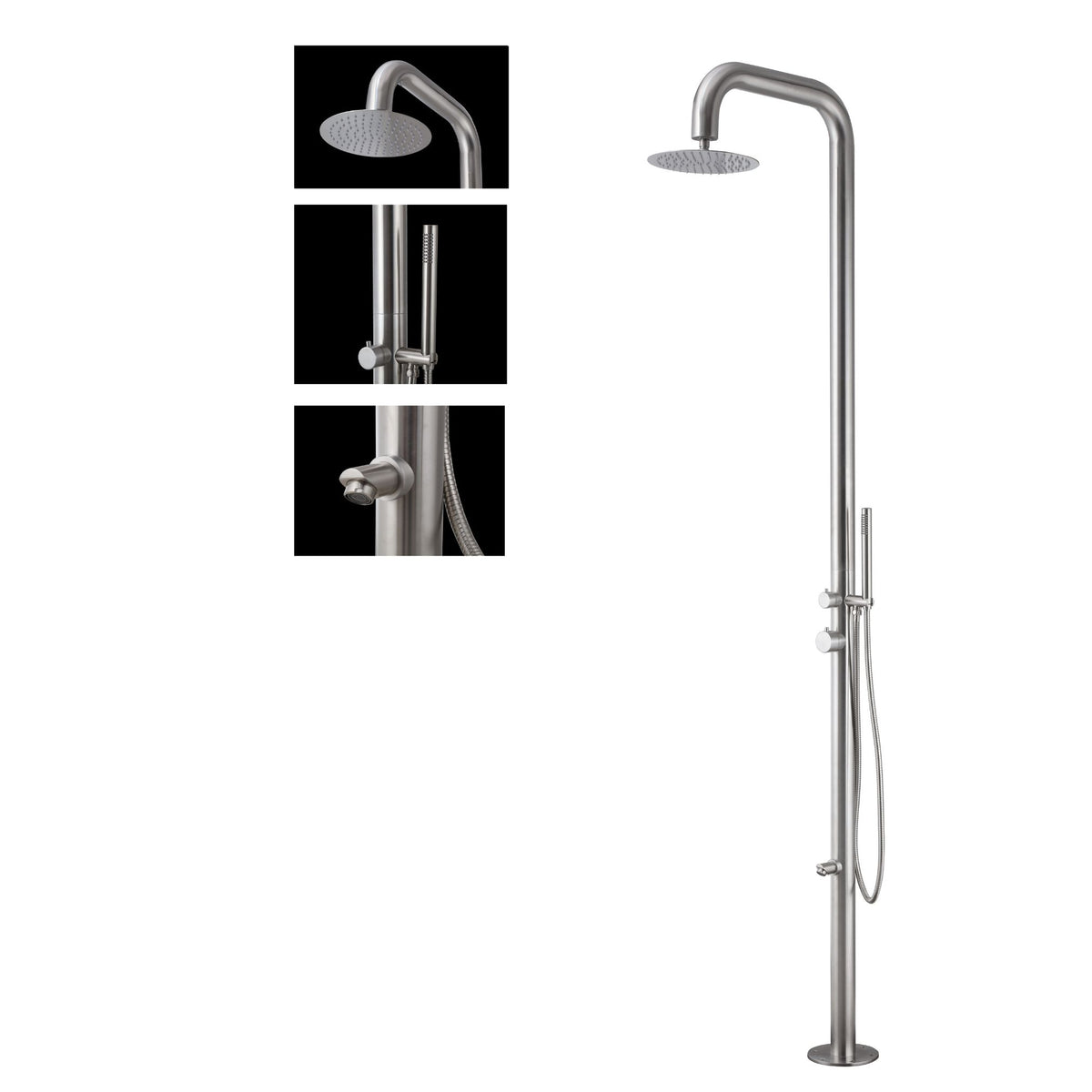 Wayime 91" Separable&Composable Free-Standing Brushed Stainless Steel 304 Rainfall Outdoor Shower with DOE Certificate CB-016