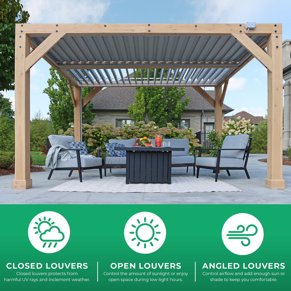 Yardistry 10' x 12' Meridian Wooden Louvered Pergola YM11832COM