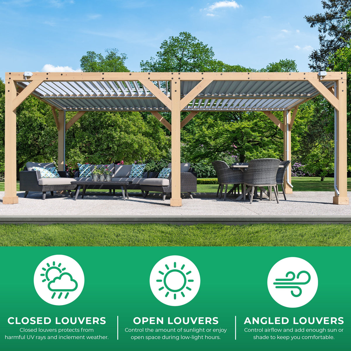 Yardistry 10' x 20' Meridian Wooden Louvered Pergola YM11836COM