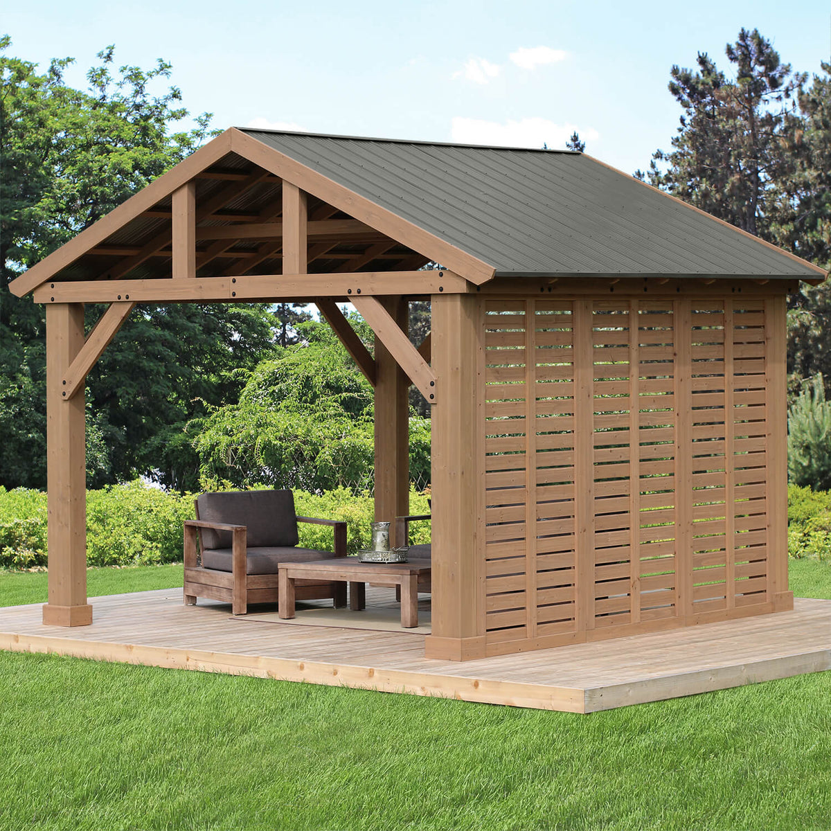 Yardistry 12' Pavilion Wood Privacy Wall YM12521