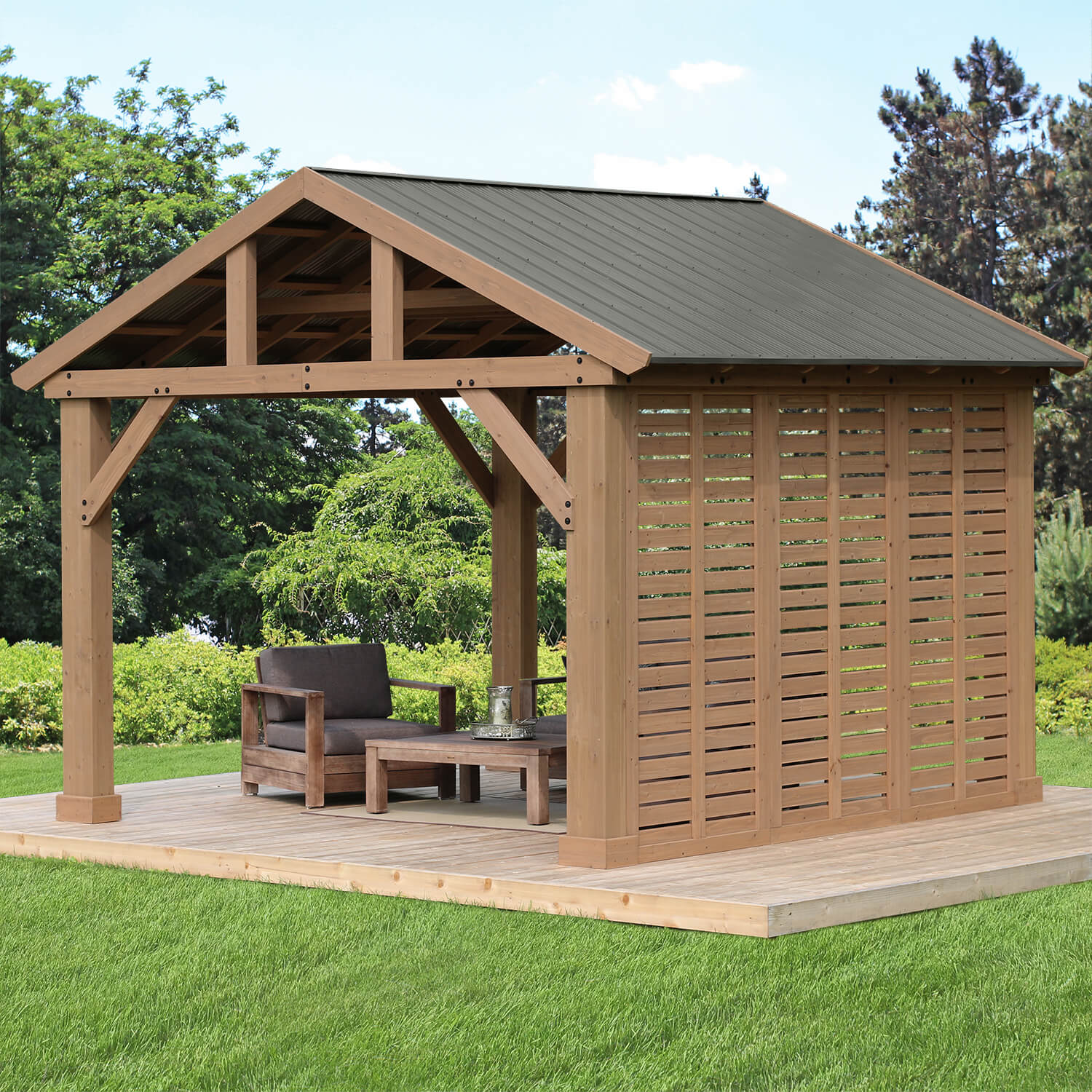 Yardistry 12' Pavilion Wood Privacy Wall YM12521