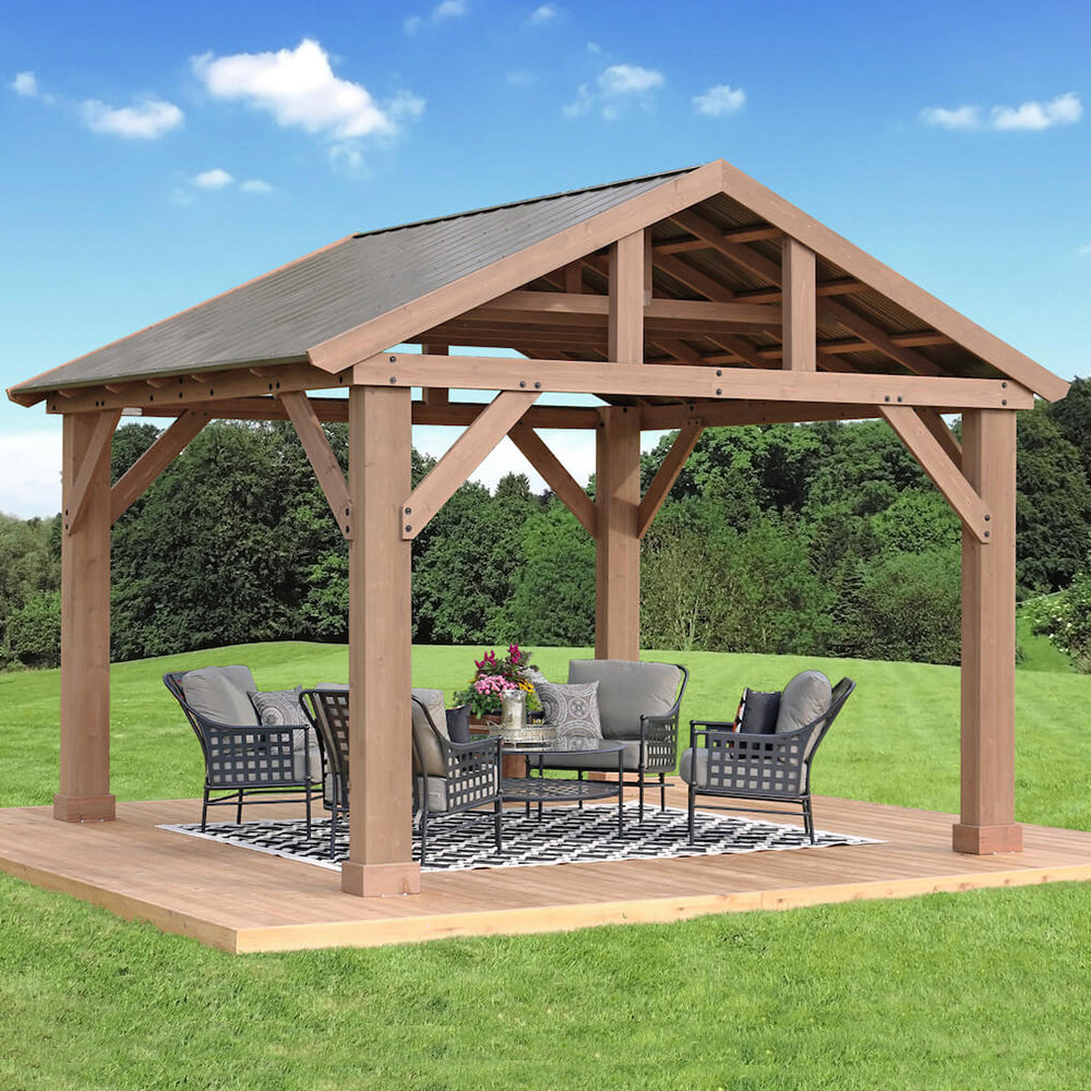 Yardistry 14' x 12' Wood Pavilion With Aluminum Roof YM12949COM