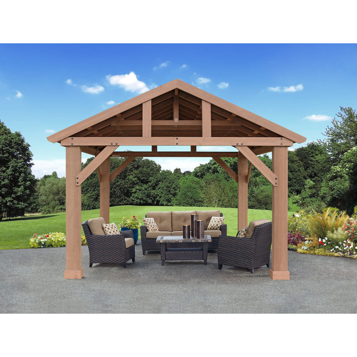 Yardistry 14' x 12' Wood Pavilion With Aluminum Roof YM12949COM
