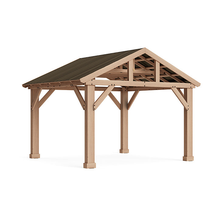 Yardistry 14' x 12' Wood Pavilion With Aluminum Roof YM12949COM