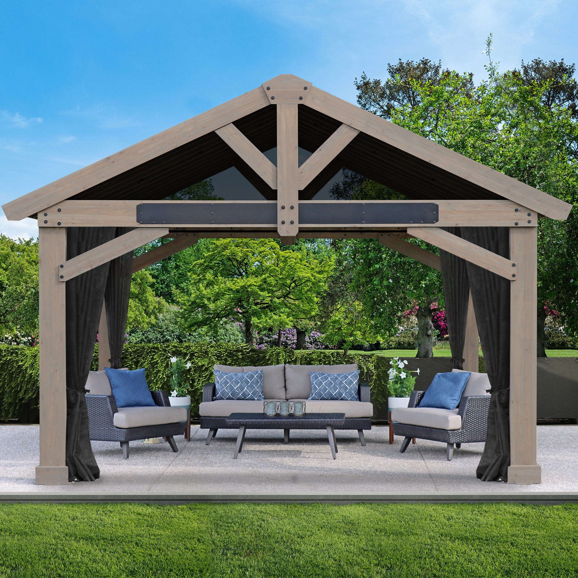 Yardistry 16' x 14' Timber Frame Pavilion Mosquito Mesh Kit YM12928COM ...