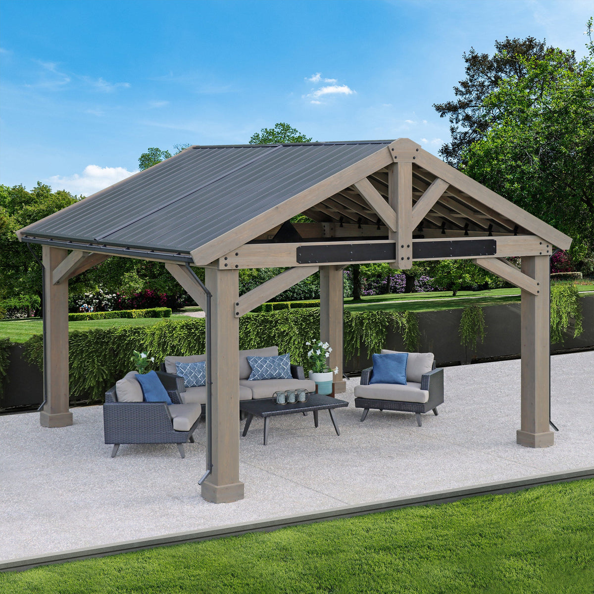 Yardistry Rain Gutter Kit for the 16' x 14' Timber Frame Pavilion YM12927COM