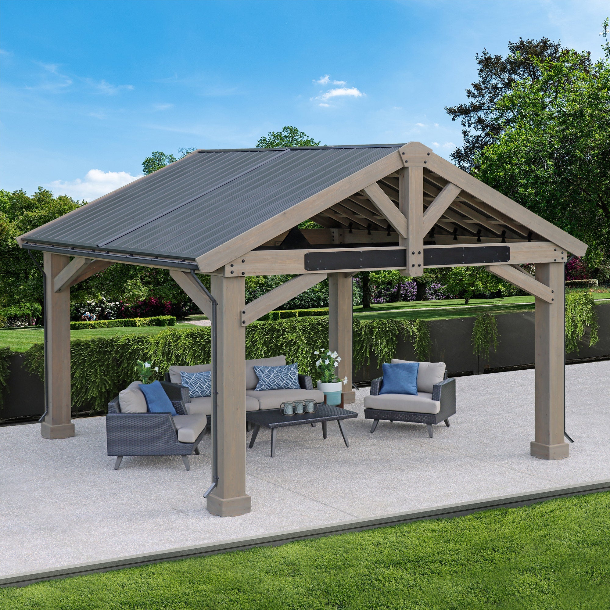 Yardistry Rain Gutter Kit for the 16' x 14' Timber Frame Pavilion YM12927COM