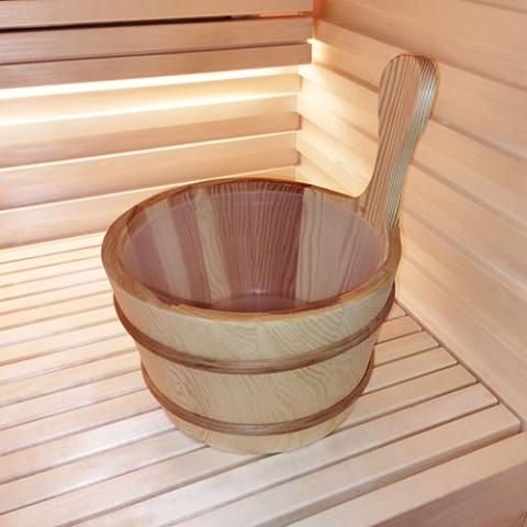SaunaLife Accessory Package 4 Wooden 1-Gallon Sauna Bucket Set with Wood Ladle and Thermometer ACCPKG-4