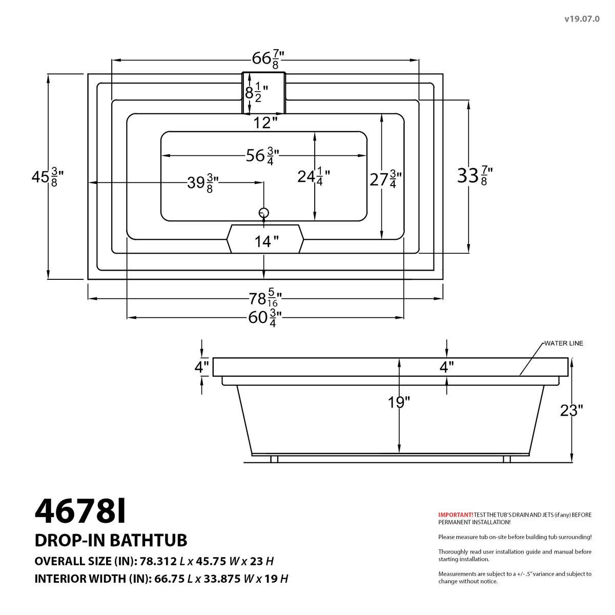 Atlantis Whirlpools Infinity 46 x 78 Endless Flow Bathtub 4678I