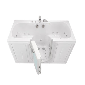 Ella Tub4Two 32"x60" vacuum formed from a solid, long-lasting acrylic sheet  with two center-facing seats, U-Shape outward swing door with a gear/shaft driven 3-latch door lock in a white background