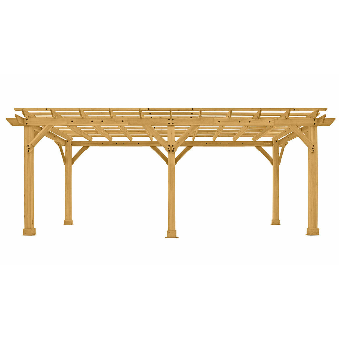 Yardistry 10 x 22 Meridian Pergola YM11932 - Multilevel Pergola With Profiled Beam and Trellis Ends - Architectural Post and Beam Detailing - Posts With Classic Plinths - Unique Gusset Design - Natural Cedar Stain Color - Vital Hydrotherapy