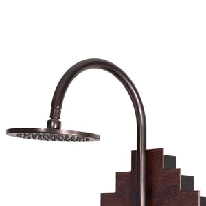 PULSE ShowerSpas Hammered Copper ORB Shower Panel - Navajo ShowerSpa 1018 - Hand-forged hammered copper panel with brass fixtures in Oil-Rubbed Bronze finish - with Brass 8" rain shower head with soft tips - Vital Hydrotherapy