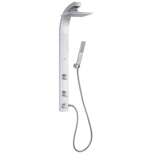 PULSE ShowerSpas Silver ABS Shower System - Splash Shower System with 8" Rain showerhead with soft tips, hand shower with 59" double-interlocking stainless steel hose, 2 body jets and Brass diverter -  1020-S - Vital Hydrotherapy