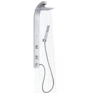 PULSE ShowerSpas Silver ABS Shower System - Splash Shower System with 8" Rain showerhead with soft tips, hand shower with 59" double-interlocking stainless steel hose, 2 body jets and Brass diverter - 1020-S - Vital Hydrotherapy
