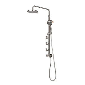 PULSE ShowerSpas Shower System - Lanikai ShowerSpa - with 8" Rain showerhead with soft tips, Five-function hand shower with 59" double-interlocking stainless steel hose, 3 dual-function body jets and diverter - Brushed Nickel - 1028 - Vital Hydrotherapy