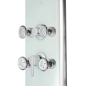 PULSE ShowerSpas Seafoam Glass Shower Panel - Lahaina ShowerSpa - Seafoam tempered glass panel with anodized aluminum frame and chrome accents - 8 dual-function Select-a-Jets - 1030 - Vital Hydrotherapy