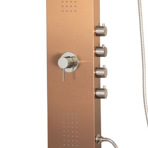 PULSE ShowerSpas Brushed Bronze Stainless Steel Shower Panel - Santa Cruz ShowerSpa - electro-anodized brushed bronze finish - with Oversized body jets, pressure balance valve and Multiple diverters - 1033 - Vital Hydrotherapy