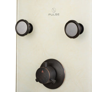 PULSE ShowerSpas White Venetian Glass Oil Rubbed Bronze Shower Panel - Barcelona ShowerSpa - single-function Silk-Spray Jets and spout/temperature tester - 1040 - Vital Hydrotherapy