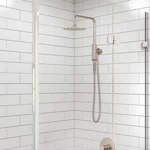 PULSE ShowerSpas Shower System - Aquarius Shower System - All brass construction in Brushed Nickel finish - with 8" Rain showerhead with soft tips, hand shower with 59" double-interlocking stainless steel hose and Magnetic hand shower holder - Lifestyle setting - 1052 - Vital Hydrotherapy