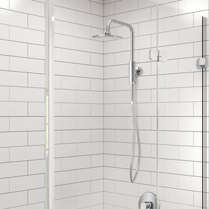 PULSE ShowerSpas Shower System - Aquarius Shower System - All brass construction in Chrome finish - with 8" Rain showerhead with soft tips, hand shower with 59" double-interlocking stainless steel hose and Magnetic hand shower holder - Lifestyle setting - 1052 - Vital Hydrotherapy