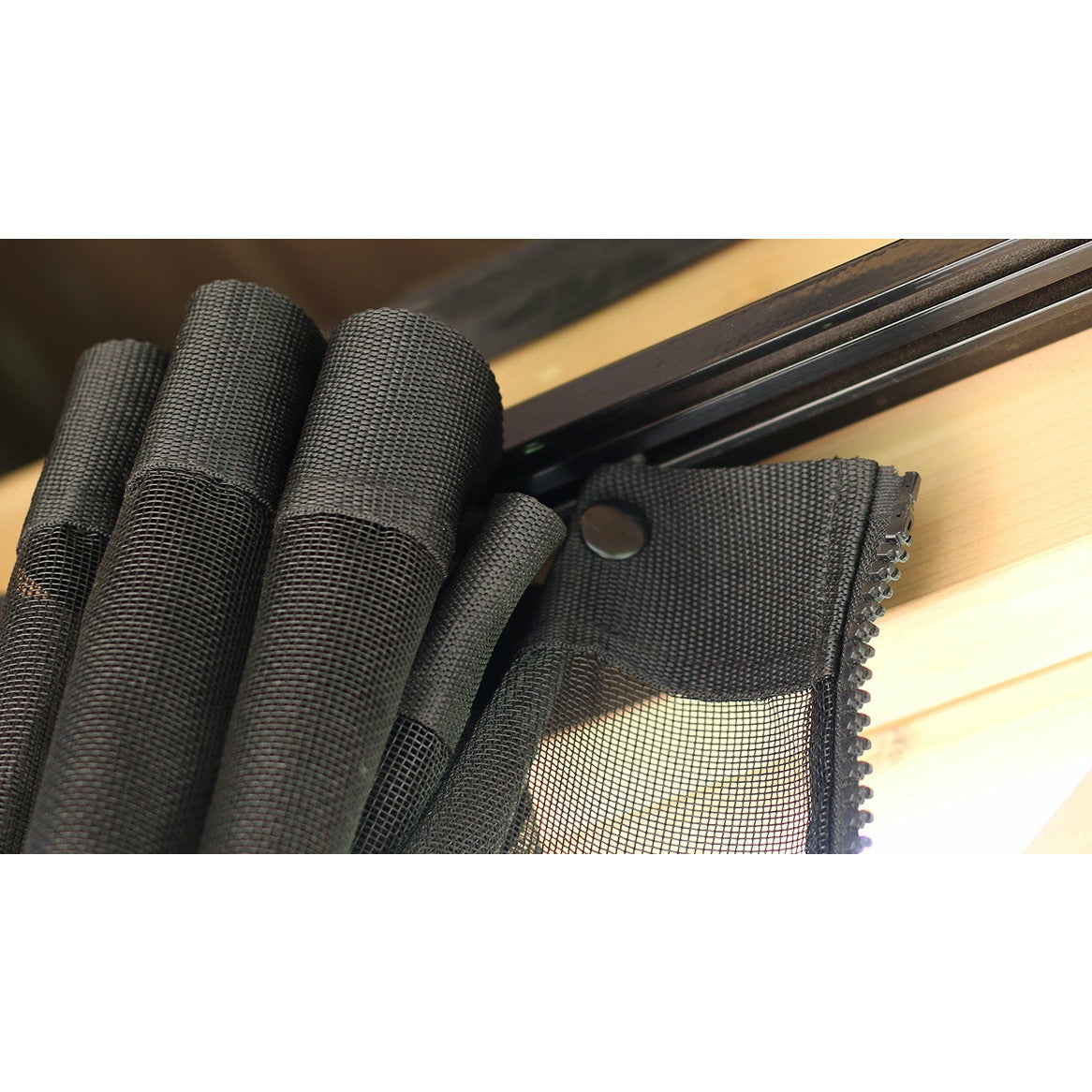 10' X 10' Meridian Gazebo Mosquito Mesh Kit Black With Heavy-duty Zipper Close Up View - Vital Hydrotherapy