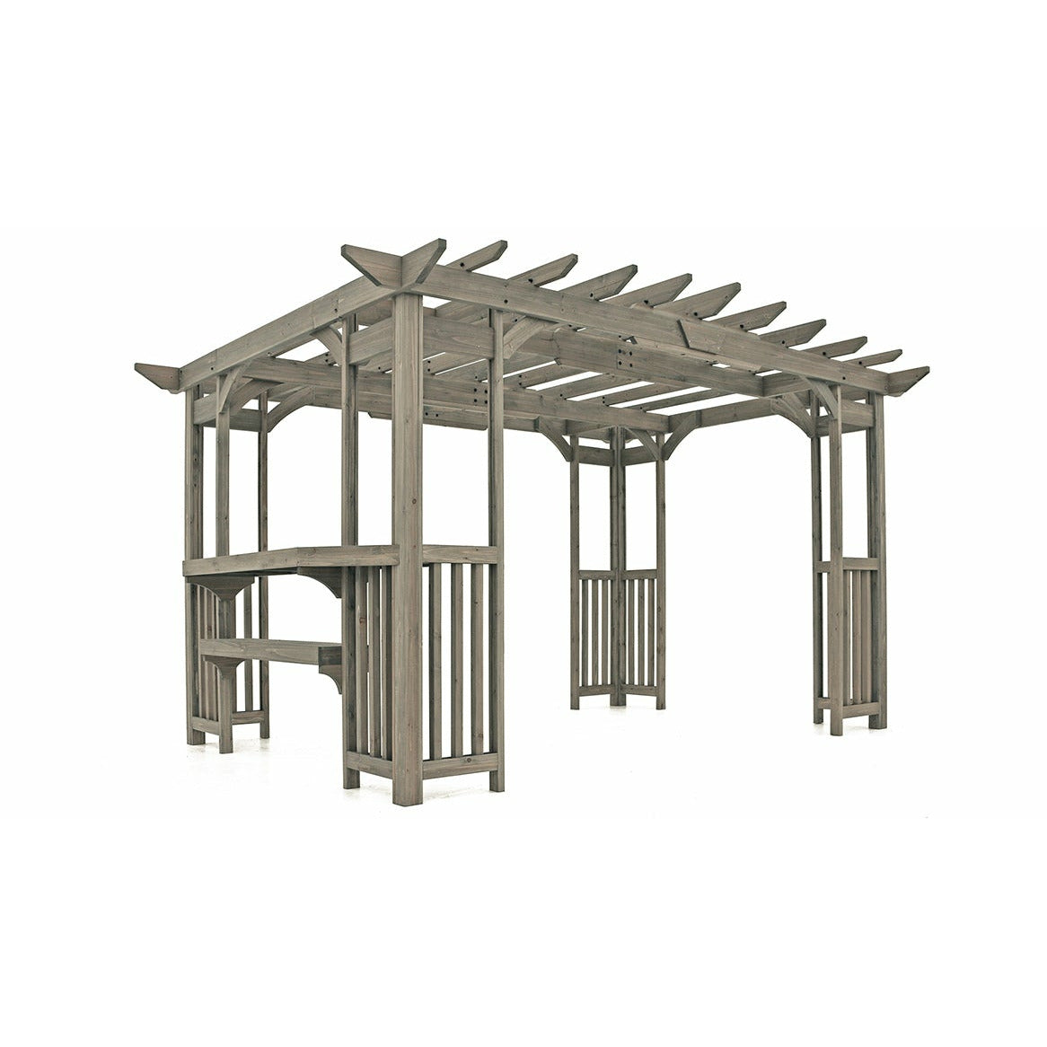 Yardistry 10' x 14' Madison Pergola YM11783 - Premium Cedar Lumber - Removable and Snap-on Sunshade - Premium Corner Design With Wooden Balusters - Bar and Shelf Feature - Pre-cut, Pre-drilled, and Pre-finished - Vital Hydrotherapy