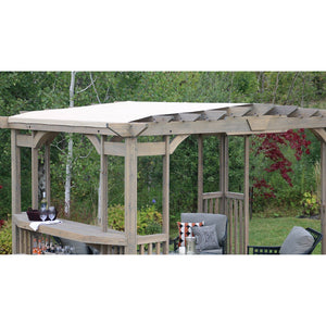 Yardistry 10' x 14' Madison Pergola YM11783 - Premium Cedar Lumber - Removable and Snap-on Sunshade - Premium Corner Design With Wooden Balusters - Bar and Shelf Feature - Pre-cut, Pre-drilled, and Pre-finished - Set In a Garden - Vital Hydrotherapy