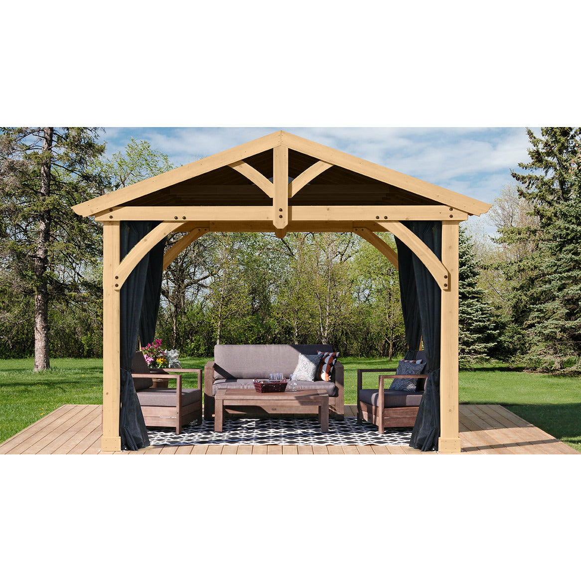 Yardistry 11' x 13' Carolina Pavilion Mosquito Mesh Kit YM11780COM  - Easy-glide Tracks for Opening and Closing the Mesh - Post Mounted Ties - Full-length Zippers - Vital Hydrotherapy