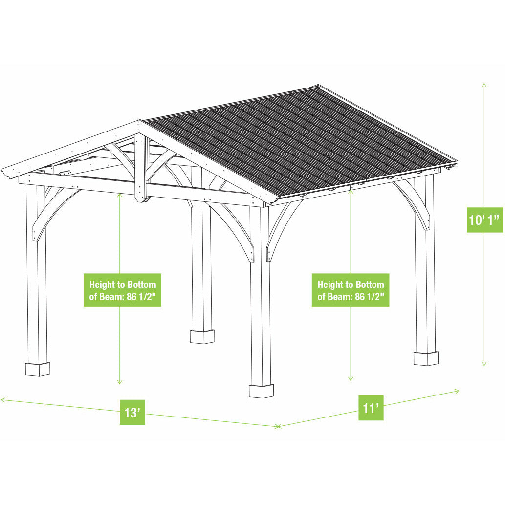 Yardistry 11' x 13' Carolina Pavilion YM11726X Dimension Drawing - Vital Hydrotherapy