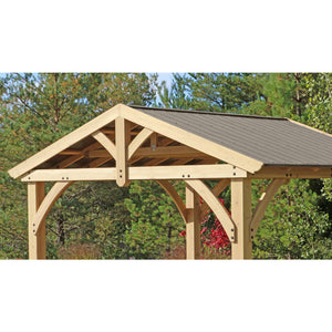 11' x 13' Carolina Pavilion Premium cedar lumber with a coffee brown aluminum roof upper side view - Vital Hydrotherapy 