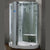 Athena steam shower with dual entry glass doors, heavy-duty bench seating, and tempered powdered glass design surrounded by polished aluminum trim