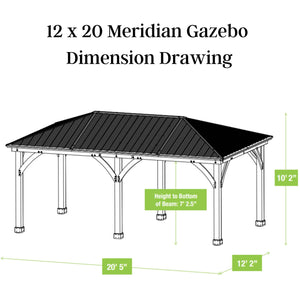 Yardistry 12 x 20 Meridian Gazebo YM11775COM Dimension Drawing - Vital Hydrotherapy