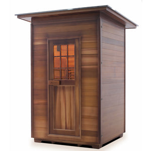 Enlighten sauna SaunaTerra Dry Traditional MoonLight 2 Person Outdoor Sauna Canadian Red Cedar Wood Outside And Inside Double Roof ( Flat Roof + slope roof) isometric view
