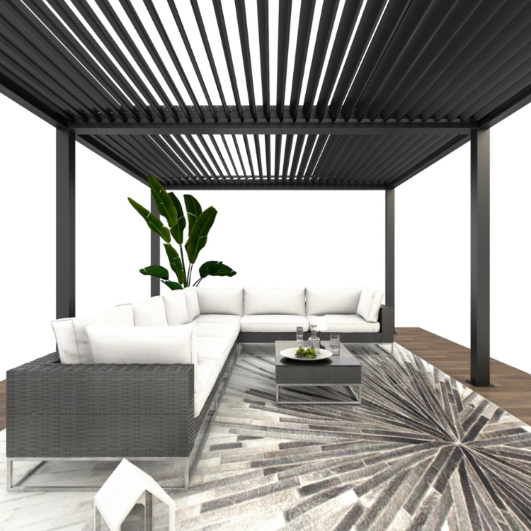 Bon Pergola Motorized Aluminum 13'x19' Villa Pergola - Black - Lifestyle - VP-DIY-6425 - Vital Hydrotherapy