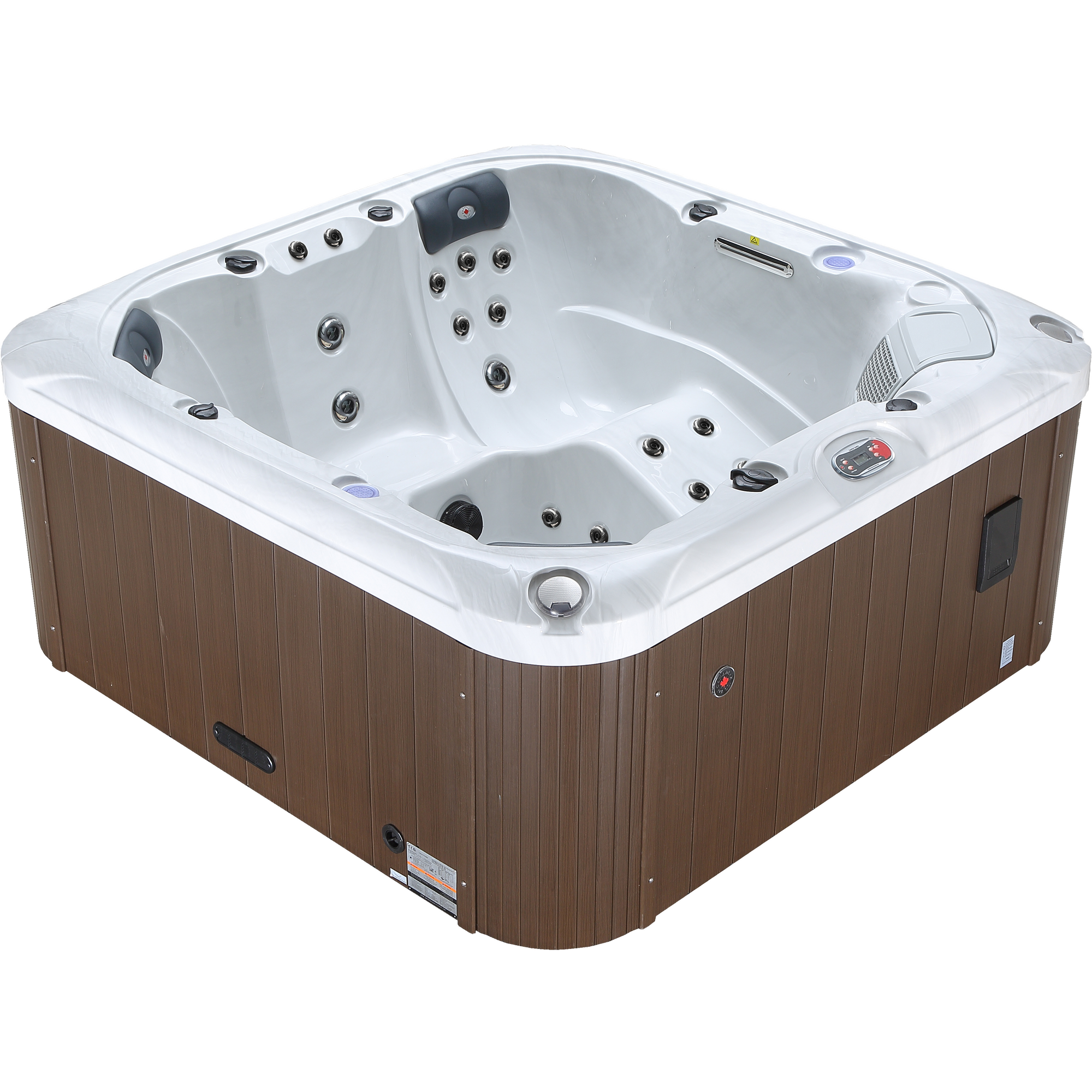Canadian Spa Cambridge 6-Person 34-Jet Hot Tub - Acrylic - White inside - Brown outside - with adjustable hydrotherapy jets, LED lighting, bluetooth, waterfall, ozone, aroma, audio system - KH-10141 - Vital Hydrotherapy