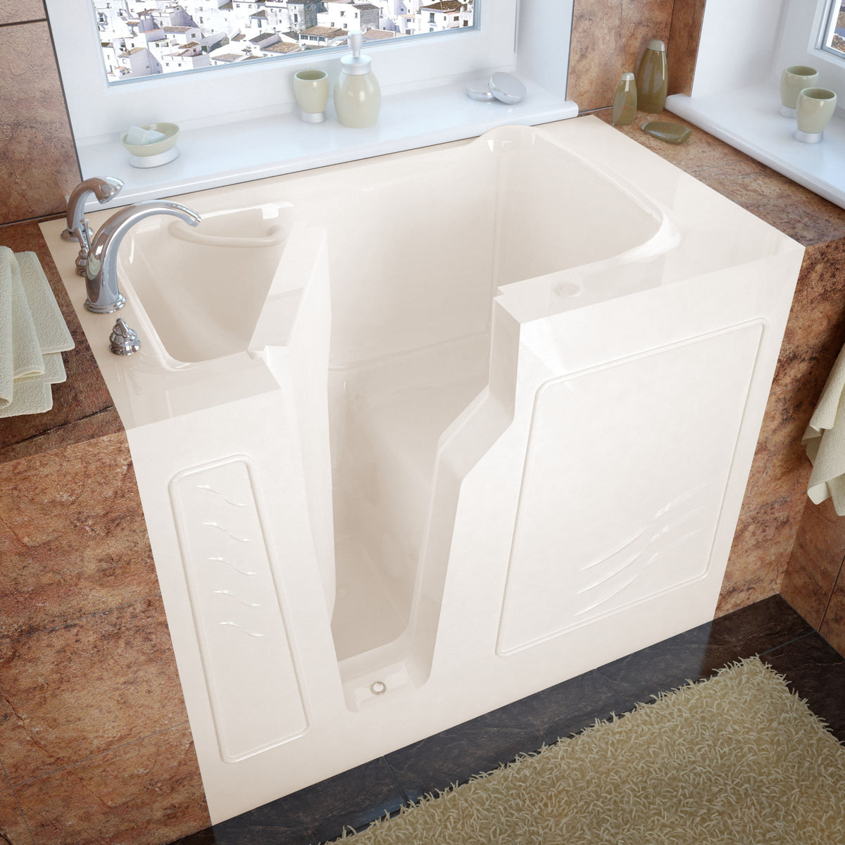 Meditub 26 x 46 Walk-In Bathtub - High grade marine fiberglass with triple gel coating - Biscuit Finish - Inward swinging door - with 6 in. Threshold & 17 in. Seat Height, Built-in grab bar - Left Drain - Soaking - Lifestyle - 2646 - Vital Hydrotherapy
