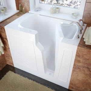 Meditub 26 x 46 Walk-In Bathtub - High grade marine fiberglass with triple gel coating - White Finish - Inward swinging door - with 6 in. Threshold & 17 in. Seat Height, Built-in grab bar - Right Drain - Soaking - Lifestyle - 2646 - Vital Hydrotherapy