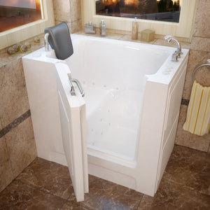 Meditub 27 x 39 White Walk-In Bathtub - High grade marine fiberglass with acrylic coating - White Finish and color matching trim - Outward swinging door - with 6 in. Threshold & 17 in. Seat Height, Built-in grab bar - Right Drain - Air Jetted - Lifestyle - 2739 - Vital Hydrotherapy