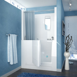 Meditub Walk-In 27 x 47 Right Drain White Walk-In Bathtub - High-grade marine fiberglass with acrylic coating - White Finish and color-matching trim - 6 in. Threshold & 15 in. Seat Height - Built-in grab - with Inward swinging door - 2747RW - Soaking - Lifestyle - Vital Hydrotherapy