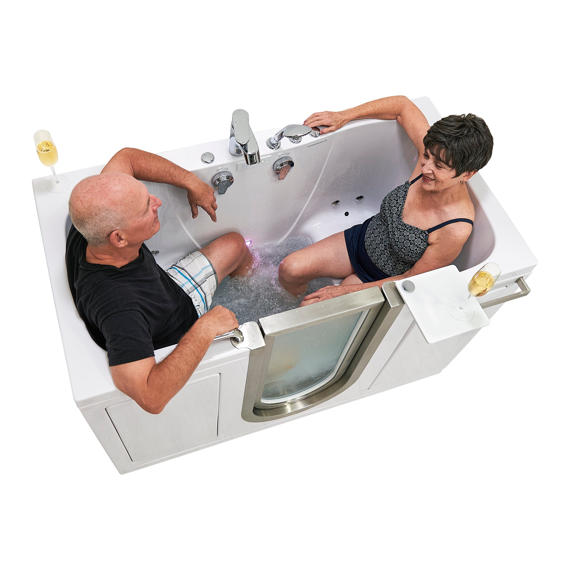 Ella Companion 32" x 60" Air + Hydro Massage w/ Independent Foot Massage Acrylic Two Seat Walk-In-Bathtub, Left Inward Swing Door, 2 Piece Fast Fill Faucet, 2" Dual Drains 93085 - Vital Hydrotherapy