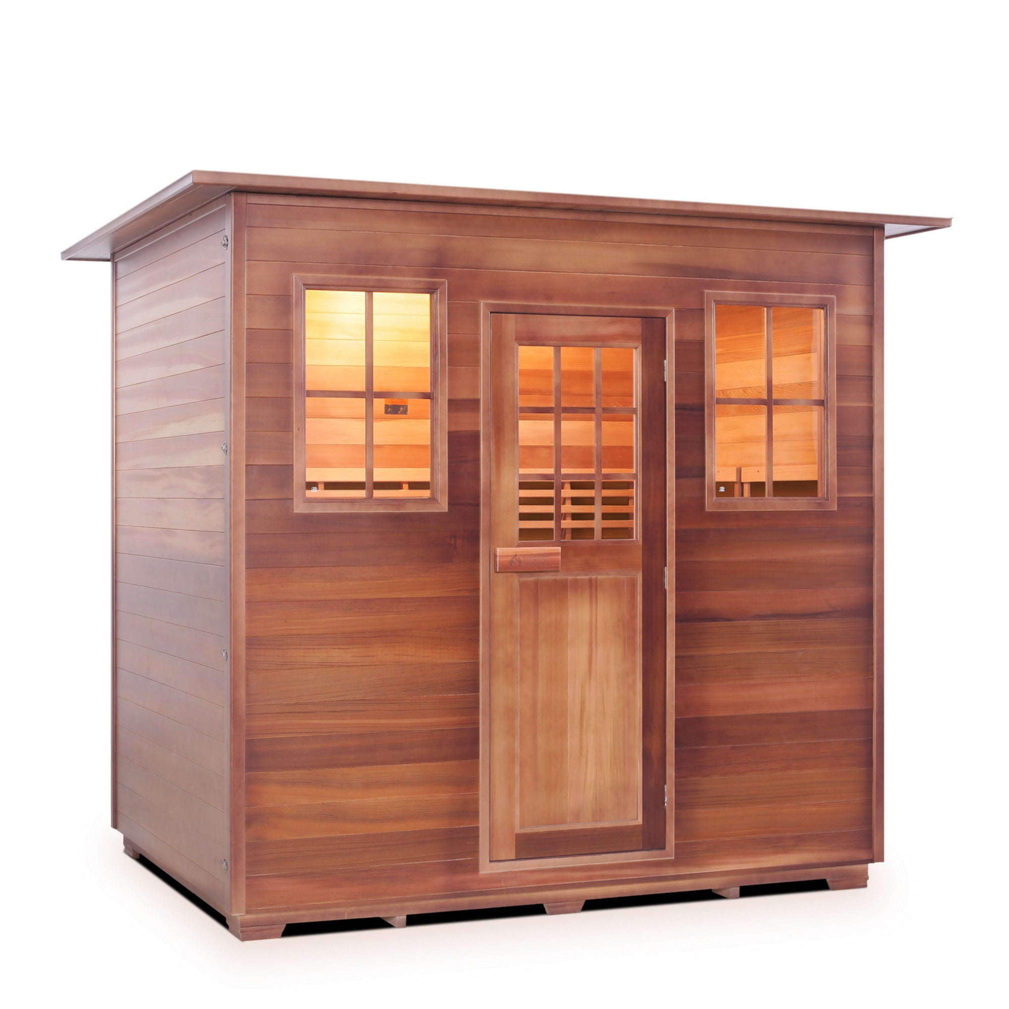 Enlighten sauna SaunaTerra Dry Traditional MoonLight 5 Person Indoor roofed Canadian Red Cedar Wood Outside And Inside front view