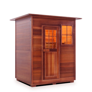 Enlighten sauna SaunaTerra Dry Traditional MoonLight 3 Person Indoor roofed Canadian Red Cedar Wood Outside And Inside isometric view