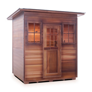 Enlighten sauna SaunaTerra Dry Traditional MoonLight 4 Person Outdoor Sauna Canadian Red Cedar Wood Outside And Inside Double Roof ( Flat Roof + slope roof)  isometric view