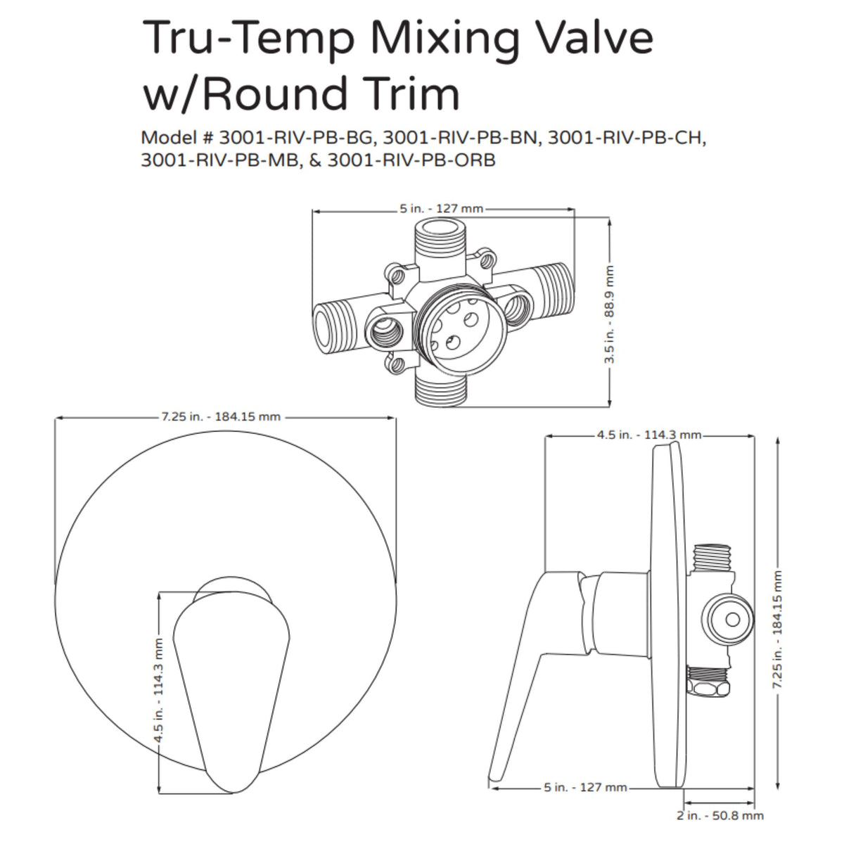 PULSE ShowerSpas Tru-Temp Pressure Balance 1/2" Rough-In Valve with Trim Kit 3001-RIV-PB