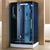 Mesa Steam Shower - with tempered blue glass on all sides with a nickel interior control panel, Fluorescent Blue Mood Lighting, Storage Shelves, Foldable Center Seat, Overhead Lighting, 6 Acupressure Water Body Jets, Adjustable Handheld Shower Head, Rainfall Shower Head, FM Radio Built-In, Digital Timer and Temperature Control - WS-300A - Vital Hydrotherapy